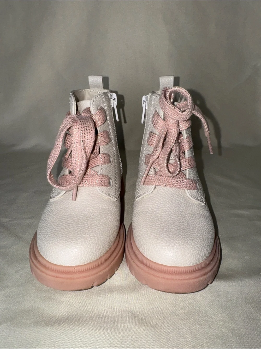 Cat & Jack Cream and Pink Girls Lace-Up Ankle Boots